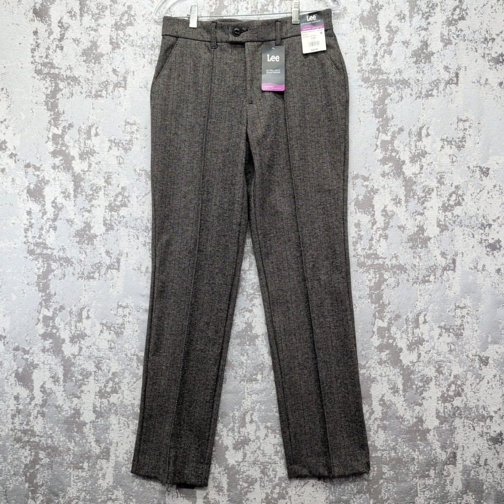 Lee Womens Midrise Straight Leg Herringbone Knit Pants Black Grey 6M 1NFPTSH NWT